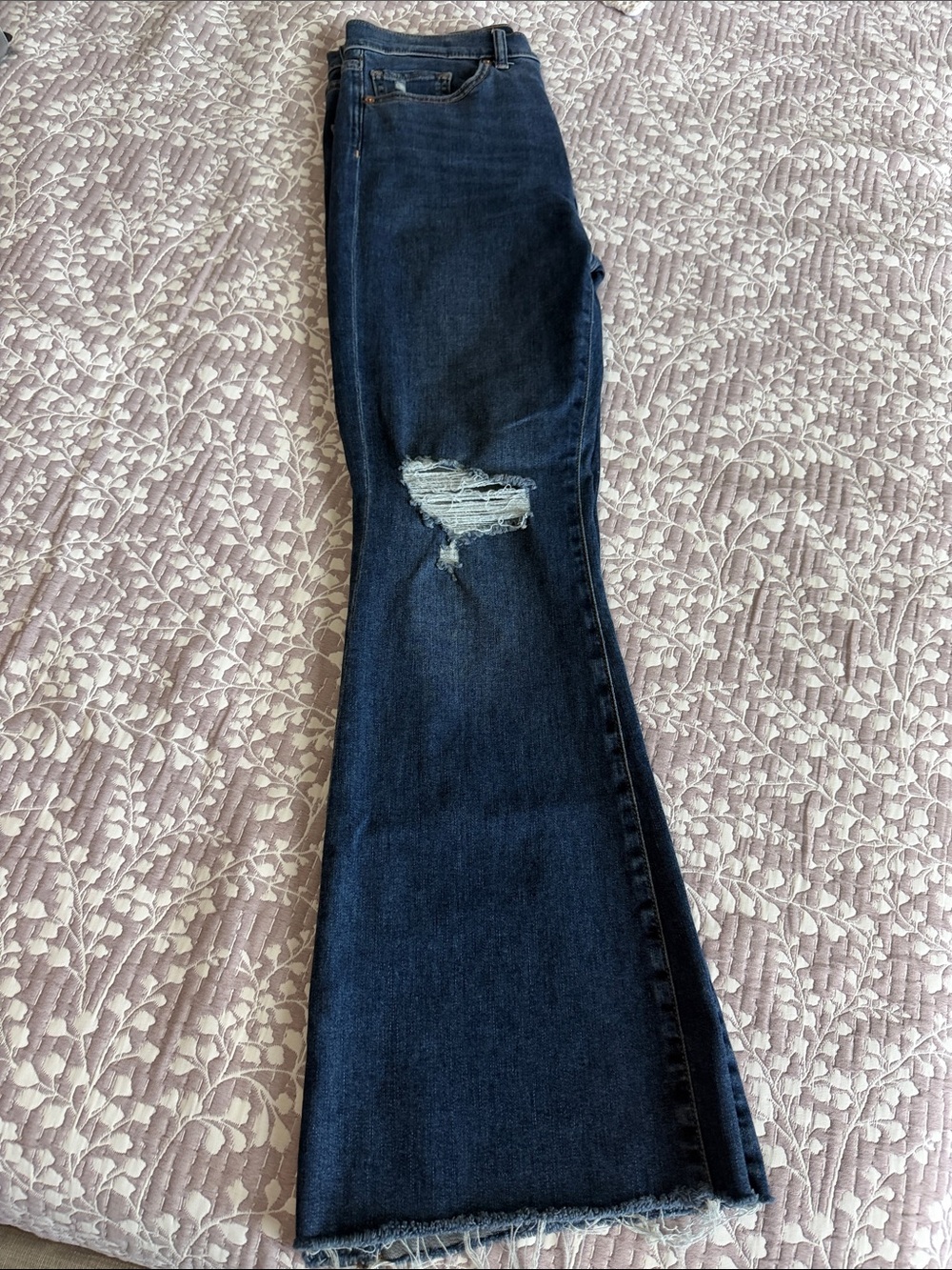 Express Dark Blue Distressed Flare Jeans